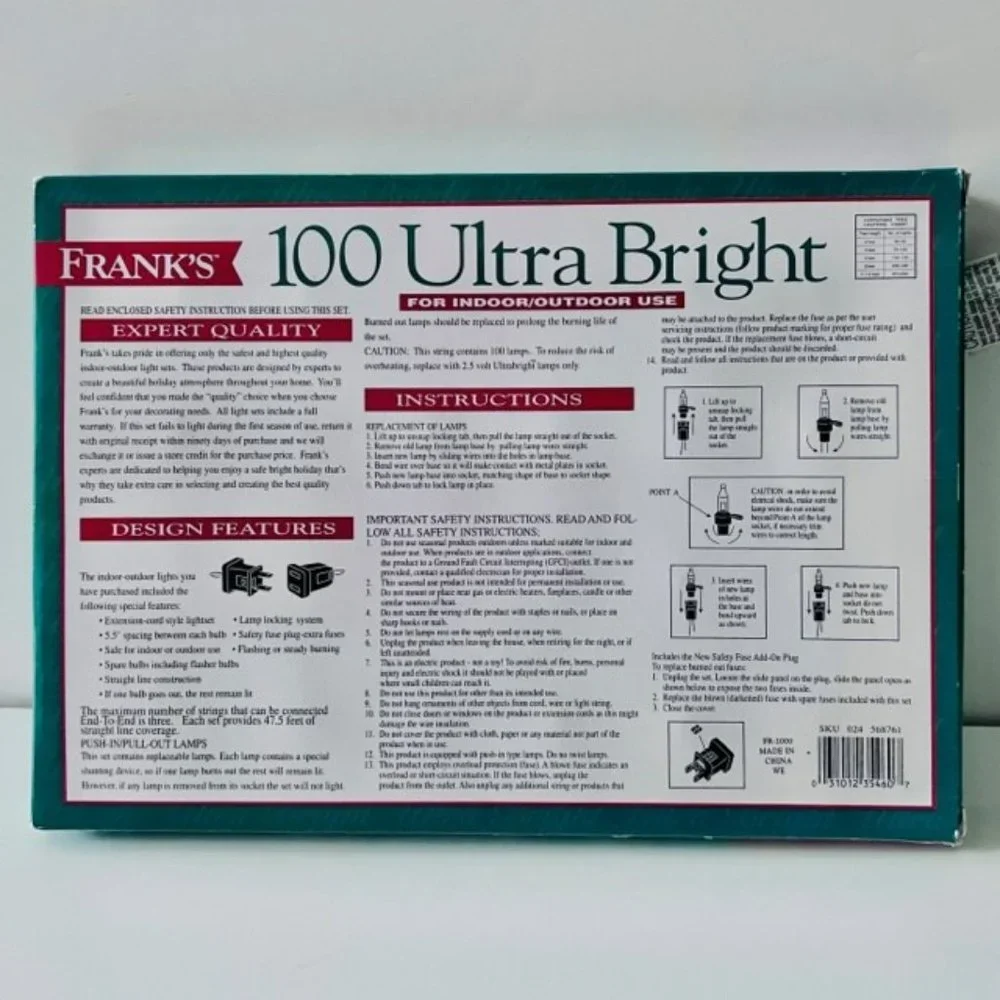 Vintage FRANK'S 100 Ultra Bright AMBER Miniature Christmas Light Indoor/Outdoor